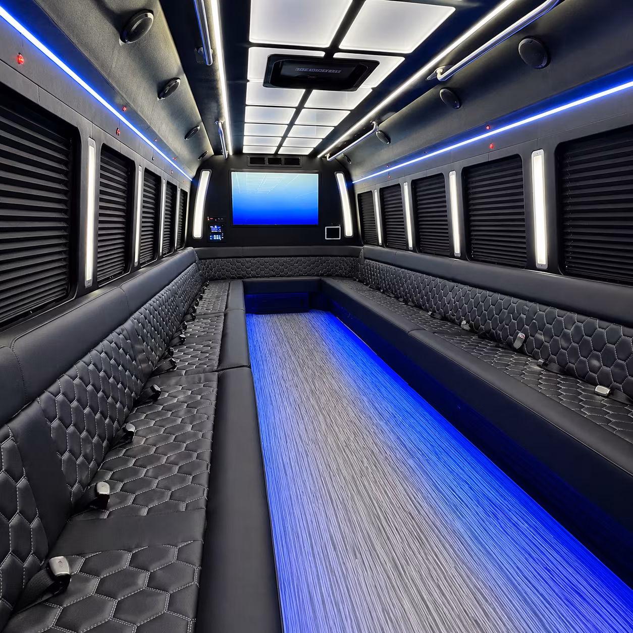 ventura 50 passenger party bus inside